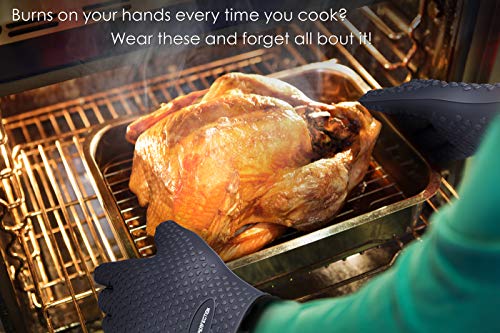 KITCHEN PERFECTION Silicone Smoker Oven Gloves-Extreme Heat Resistant BBQ Gloves-Handle Hot Food Right on Your Grill Fryer & Pit|Waterproof Grilling Cooking Baking Mitts|Superior Value Set +3 Bonuses | Waterproof, 5-Finger Design For A Better Grip, for Pi