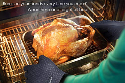KITCHEN PERFECTION Silicone Smoker Oven Gloves-Extreme Heat Resistant BBQ Gloves-Handle Hot Food Right on Your Grill Fryer & Pit|Waterproof Grilling Cooking Baking Mitts|Superior Value Set +3 Bonuses | Waterproof, 5-Finger Design For A Better Grip, for Pi