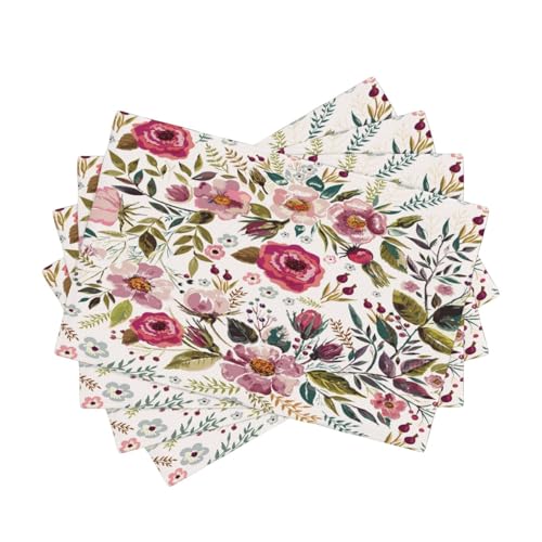 Watercolor Flower Linen Placemats Set of 4,Summer Floral Non Slip Heat-Resistant Washable Table Place Mats Tablemats for Kitchen Dining Table 4 PCS, Pink Flowers - color: Pink Flowers, size: 12"X18"|4 PCS