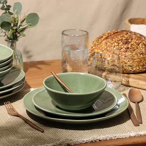 Two Time Oprah's Favorite Things Winner - Montecito Breeze 16 Piece (Service for 4) Double Plates and Bowls Stoneware Reactive Glaze Dinnerware Set - Cyprus Green - color: Cyprus Green