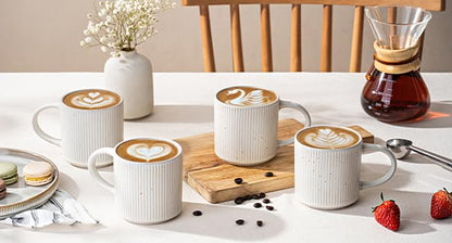 Coffee Mug Set for 4-12oz Ceramic Stoneware Mugs for Coffee, Tea, Cocoa, Microwave & Dishwasher Safe, Speckled White - color: Speckled White