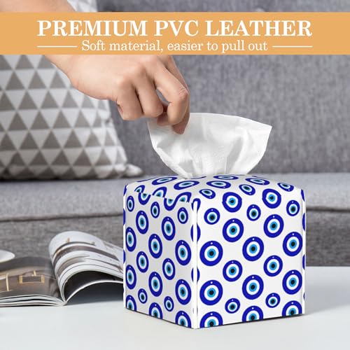 Evil Eye Tissue Box Cover,Tissue Box Holder Waterproof Leather Facial Paper Organizer Dispenser for Bathroom Home Car Nightstand Vanity - color: Evil Eye