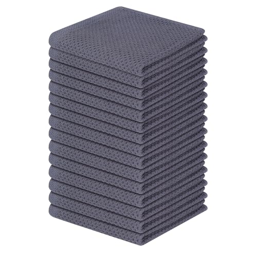 Homaxy 100% Cotton Waffle Weave Kitchen Dish Cloths 15-Pack, Dark Grey | 12 x 12 Inches, Ultra Soft Absorbent Dish Towels, Quick Drying Dish Rags with Hanging Loop - color: Dark Grey, size: 12 x 12 - 15 Pack