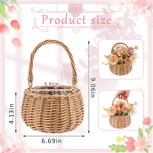 Weysat 2 Pcs Small Flower Girl Basket with Handle Wicker Rattan Flower Basket Set, Rustic, Hand Woven for Wedding Girl Home Decorations Picnic Garden Candy Sweets Gifts Storage, Multifunctional - style: Natural