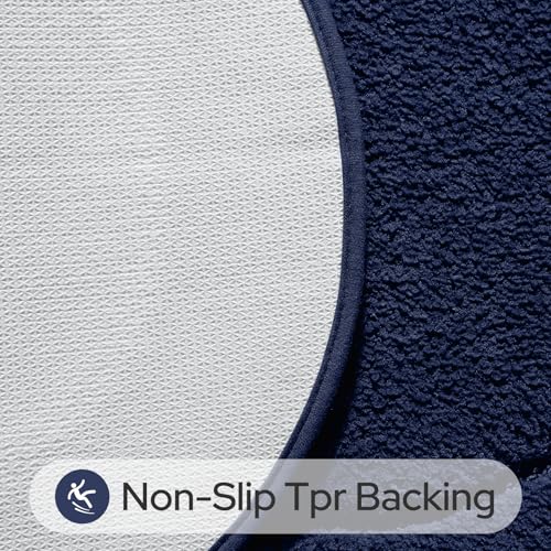 HOMEIDEAS Navy Blue Oval Bathroom Rug Sets 2 Piece 20" x 32" + 16" x 24" | Microfiber Bath Mats, Non-Slip TPR Backing, Ultra Absorbent & Quick Dry, Machine Washable for Bathroom, Shower, Tub - color: Navy Blue