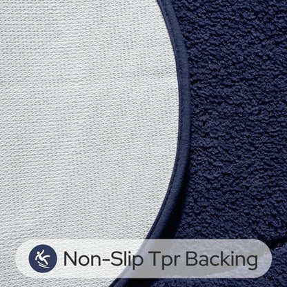 HOMEIDEAS Navy Blue Oval Bathroom Rug Sets 2 Piece 20" x 32" + 16" x 24" | Microfiber Bath Mats, Non-Slip TPR Backing, Ultra Absorbent & Quick Dry, Machine Washable for Bathroom, Shower, Tub - color: Navy Blue