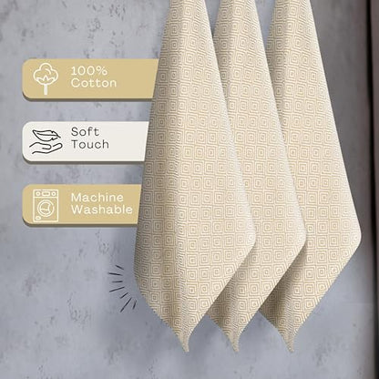 Beige Cloth Napkins Set of 12, 16x16 Inch, 100% Cotton, Diamond Pattern, Soft, Durable, Machine Washable Table Linen Napkin for Dinner, Farmhouse Dining, Family Gatherings, Daily Use - color: Beige, size: 16" x 16" (Set of 12)