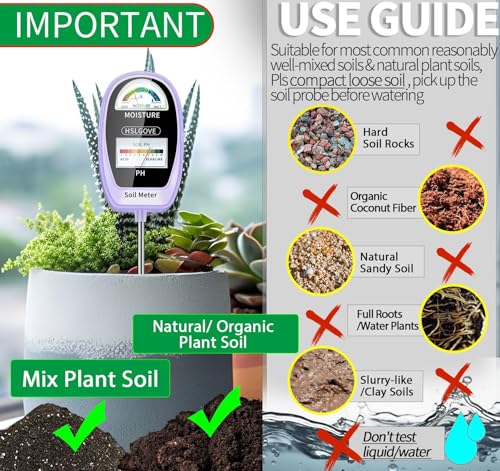 HSLGOVE Soil Test Kit, 2-in-1 Soil Moisture Meter/Soil PH Meter, Dual Screen Soil Tester, Soil Moisture Meter for Plants Watering/Gardening for Lawn,Farm Indoor&Outdoor Use-Lavender Purple