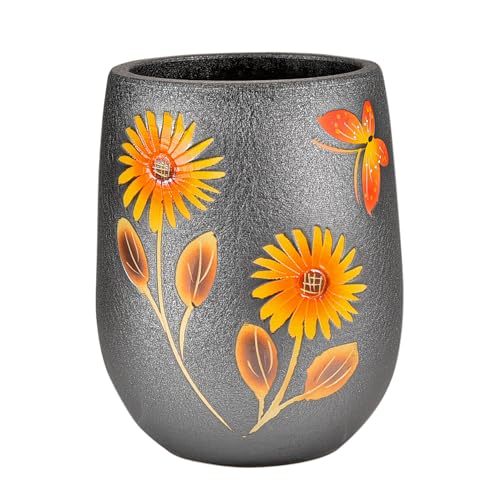 Sungmor 10.6 Inch Hand Painted Ceramic Succulent Plant Pot - Dark Grey | Textured Decorative Pottery Planter with Drainage Hole, Indoor Outdoor Flower Pot for Home & Office Decor - color: Dark Grey (Dia.: 6.3inch & H: 10.6inch)