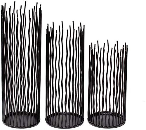 Candle Holders Set of 3 Black Metal Iron Pillar Candlestick Modern Indoor and Outdoor Candlestick Holders for Table Centerpiece Fireplace Mantel Decoration,Home,Party, Wedding,Dining Room Decor - color: Metal-black