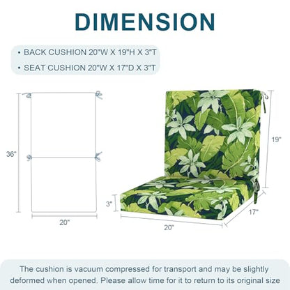 DYTXIII Outdoor Midback Chair Cushions Set of 2-20"x17" Water Repellent & Fade-Resistant Patio Seat Cushions with High-Resiliency Foam, Non-Slip Ties for Dining, Balcony Furniture-Jungle Leaves - color: Jungle Leaves