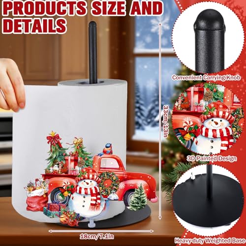 Christmas Paper Towel Holder Red Truck Countertop Kitchen Decor and Accessories Black Metal Farmhouse Large Tissue Stand Gifts for Christmas Party, 3D Hand Painting Pattern, Weighted Base - style: Christmas Truck