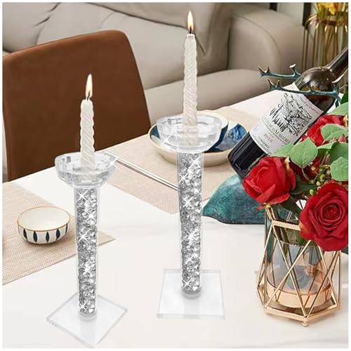 Wocred Candle Holders Set of 2.Stunning Shabbat Candle Holders.8.6" Tall Crystal Candlestick Holders for Dinning Room,Mantelpiece. - size: 8.6 Inch Crystal Silver