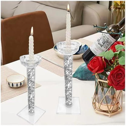 Wocred Candle Holders Set of 2.Stunning Shabbat Candle Holders.8.6" Tall Crystal Candlestick Holders for Dinning Room,Mantelpiece. - size: 8.6 Inch Crystal Silver