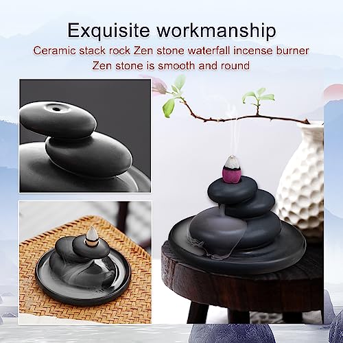 ZORZA Ceramic Zen Stone Backflow Incense Holder for Meditation Yoga | Waterfall Incense Burner,Zen Aesthetic,Black Rectangular Design,Tea Ceremony Decoration,Creating Serene Aromatic Atmosphere