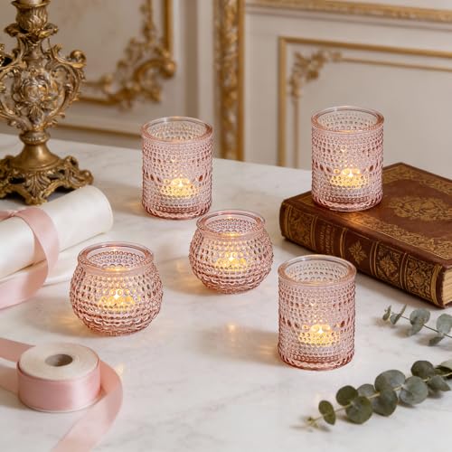 Rubtlamp 24 Pack Pink Votive Candle Holders, Glass Candle Holder for Floating Candle, Tealight Candle Holders for Table Centerpieces(2 Sizes) - color: Pink