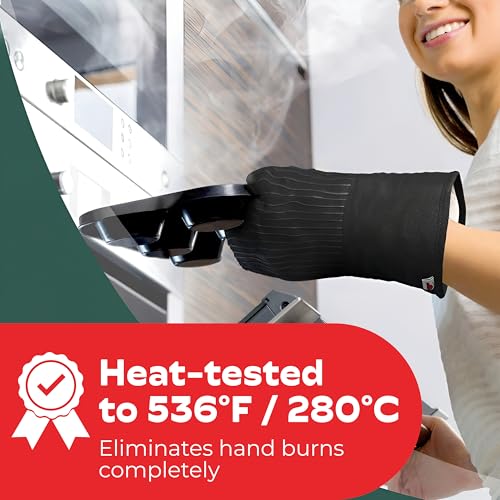 Silicone Oven Mitts - Black Set of 2-12.5" - Heat Resistant to 536 F / 280 C Kitchen Gloves - Professional Grade Protection Hot Cooking Baking - color: Black
