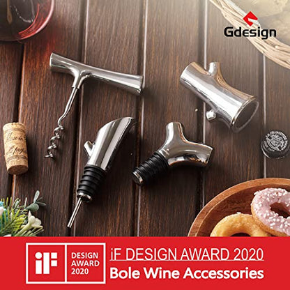 Gdesign 4-in-1 Gift Set, Stainless Steel Wine Bottle Aerator Pourer Spout, Opener, Foil Cutter, Wine Stopper, Corkscrew, Versatile Beverage Preserver for Wine Lovers