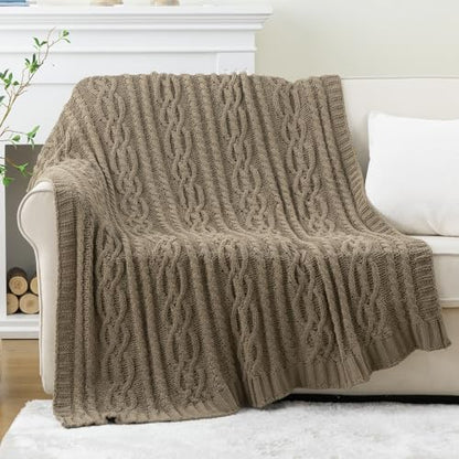 Battilo Camel Tan Chenille Throw Blanket for Couch, Soft Cozy Cable Knit Throw Blanket,Brown Textured Throw Blanket for Autumn, 51"x67" - color: Camel