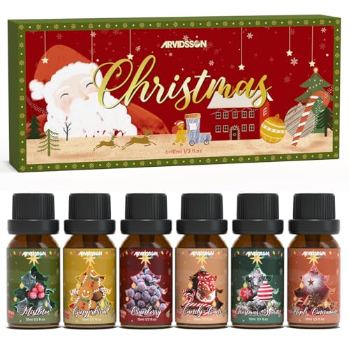ARVIDSSON Christmas Fragrance Oil Set, Winter Essential Oils for Diffuser, Candle Making - Christmas Spirit, Gingerbread, Apple Cinnamon, Candy Cane, Mistletoe, Holiday Diffuser Oils Gift Set - color: Red