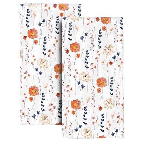 Floral Hand Towels Bathroom Decorative Set of 2 Soft Absorbent Orange Flower Bath Hand Towels for Bathroom Home Farmhouse Hotel Spa Gym Yoga 14"x28" - color: Orange Flower