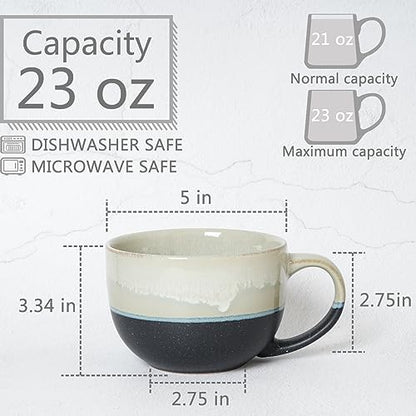 Bosmarlin Extra Large Ceramic Coffee Mug, 23 Oz, Microwave and Dishwasher Safe, Big Oversized Tea Cup for Office and Home, Reactive Glaze (Grey) - color: Gray