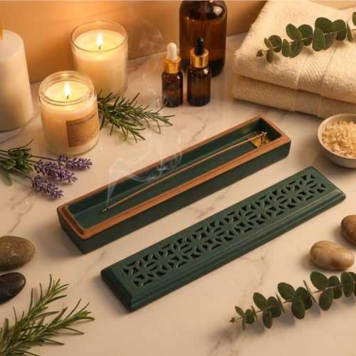 CEREMONY Incense Holder for Sticks, Ceramic Insence-Stick Holder Ash Catcher, Incense Holder Timkburner for Meditation Yoga Spa Room Incense Holder (Lever Green) - color: Lever Green