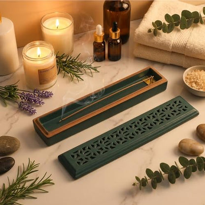 CEREMONY Incense Holder for Sticks, Ceramic Insence-Stick Holder Ash Catcher, Incense Holder Timkburner for Meditation Yoga Spa Room Incense Holder (Lever Green) - color: Lever Green
