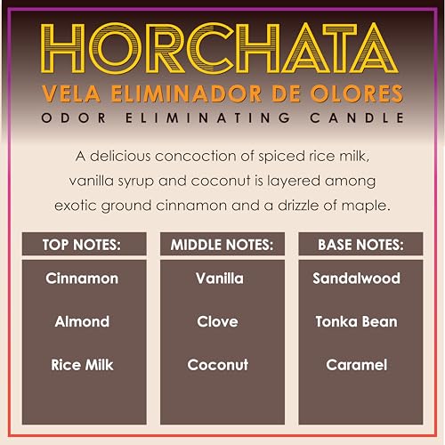 Horchata Odor Eliminating Highly Fragranced Candle - Eliminates 95% of Pet, Smoke, Food, and Other Smells Quickly - Up to 80 Hour Burn time - 12 Ounce Premium Soy Blend - color: Horchata