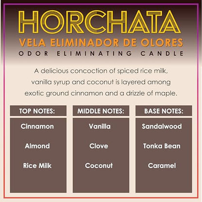 Horchata Odor Eliminating Highly Fragranced Candle - Eliminates 95% of Pet, Smoke, Food, and Other Smells Quickly - Up to 80 Hour Burn time - 12 Ounce Premium Soy Blend - color: Horchata