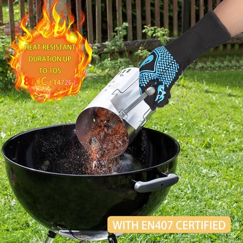 BBQ Gloves 1472F Heat Resistant Non-Slip Silicone (Sky Blue) | Grill Cut-Resistant 13.5in, Oven Kitchen Safe for Barbecue, Cooking, Frying - color: Sky Blue