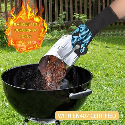 BBQ Gloves 1472F Heat Resistant Non-Slip Silicone (Sky Blue) | Grill Cut-Resistant 13.5in, Oven Kitchen Safe for Barbecue, Cooking, Frying - color: Sky Blue