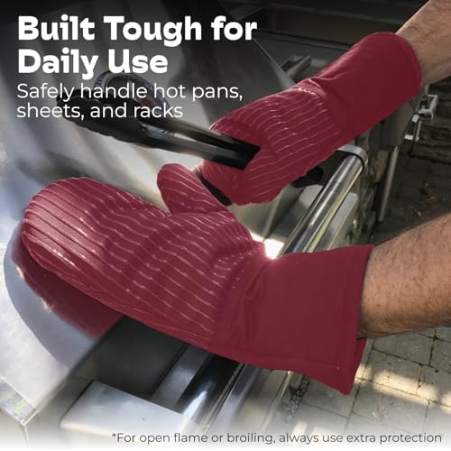 Silicone Oven Mitts - Red Set of 2-12.5" - Heat Resistant to 536 F / 280 C Kitchen Gloves - Professional Grade Protection Hot Cooking Baking - color: Red
