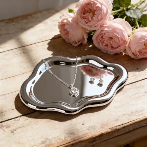 Ceramic Jewelry Tray Trinket Dish, Decorative Vanity Organizer Tray for Rings, Earrings, Necklaces Keys, Cloud Shaped Catchall Tray for Dresser, Bathroom, Entryway, Cute Aesthetic Home Decor (Silver) - color: Silver
