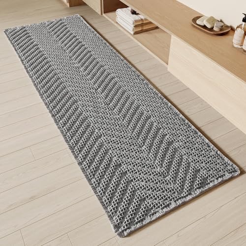 BULULOM Bathroom Runner Rug Super Absorbent Non Slip Long Bath Mat Machine Washable Boho Bathroom Rugs Quick Dry Rug Runners for Hallway Bedroom Laundry Room,Grey, 2'x 6'(24" x 72") - color: Aa-grey, size: 2'*6'