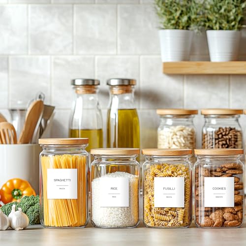288 Pantry Labels for Food Containers, Preprinted Minimalist Waterproof Stickers for Organizing Storage Bins, Jars and Kitchen - style: White Square Pantry Labels
