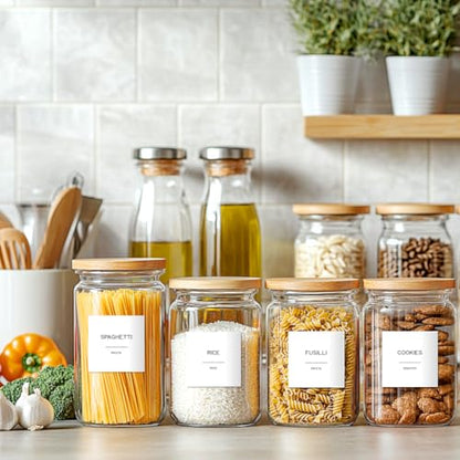 288 Pantry Labels for Food Containers, Preprinted Minimalist Waterproof Stickers for Organizing Storage Bins, Jars and Kitchen - style: White Square Pantry Labels