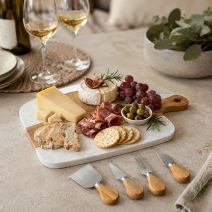 10 Pack Charcuterie Board Set - Marble & Wood Cheese Platter with Knives