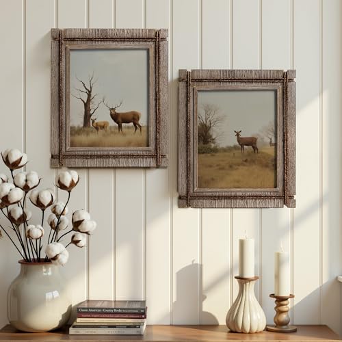 Afuly 8x10 Picture Frames Set of 2 Rustic Wood Farmhouse Unique Photo Frame | Distressed Western with Real Glass & Hemp Rope, Wall and Tabletop, Home Decor Birthday Gifts for Mom Dad Friends - size: 8x10