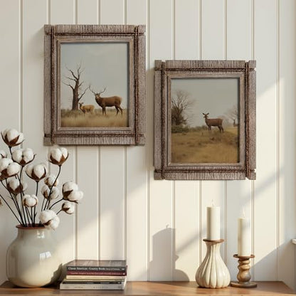 Afuly 8x10 Picture Frames Set of 2 Rustic Wood Farmhouse Unique Photo Frame | Distressed Western with Real Glass & Hemp Rope, Wall and Tabletop, Home Decor Birthday Gifts for Mom Dad Friends - size: 8x10