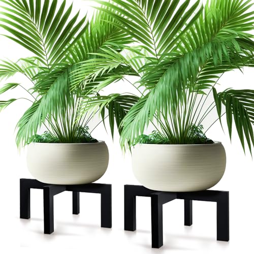 2 Pack 16 Inch Wood Plant Stand Wooden Plant Pot Holder Mid Century Rattan Flower Boho Rustic Stool Holder for Indoor Gardening Patio, Fit 8-18 Inch Pot (Black)
