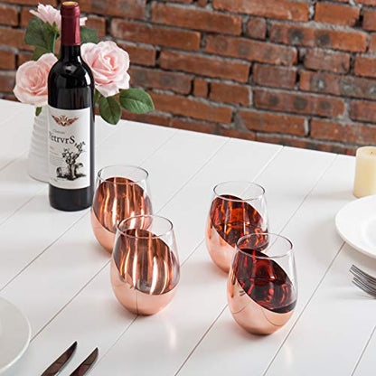 MyGift Stemless Wine Glasses Set of 4 - Copper Accent Modern Barware, Elegant Wedding & Celebration Cups with Luxe Metallic Finish, Dishwasher Safe - color: Copper-4