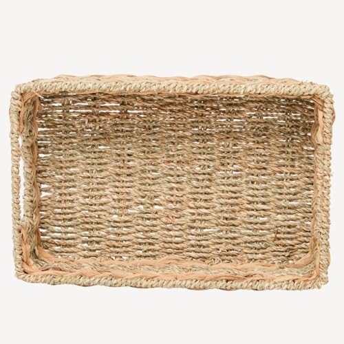 Water Hyacinth Storage Basket - Small Rustic Rectangle Woven basket Organizer with Handle for Home & Office Decor (Hyacinth&Seagrass) - style: Hyacinth&Seagrass