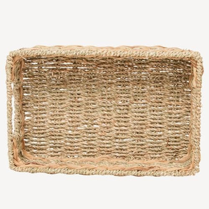 Water Hyacinth Storage Basket - Small Rustic Rectangle Woven basket Organizer with Handle for Home & Office Decor (Hyacinth&Seagrass) - style: Hyacinth&Seagrass