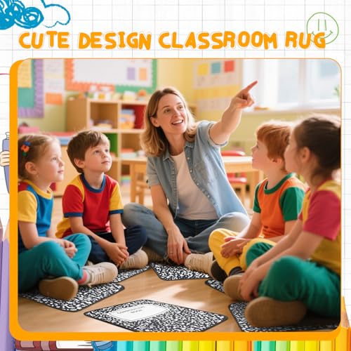 12Pcs Square Classroom Carpet Cushion,Black Exercise Book Back to School Floor Mat with Anti-Slip Particles Suitable for classrooms, Schools and kindergartens Home Family Learning and Discussion Room - color: Black Exercise Book