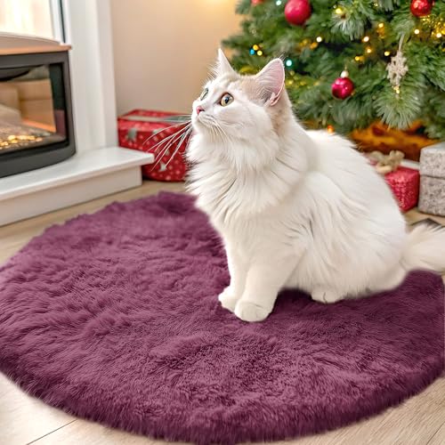 OLANLY Burgundy Round Rugs for Bedroom - Machine Washable, 2 ft Circle Area Rugs for Living Room, Soft and Fluffy Shaggy Carpet for Teen Girls and Boys, Nursery Rooms, Dorms, Home Decor Aesthetic - color: Burgundy, size: 2 Ft Round