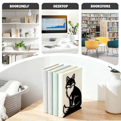 Metal Bookends for Shelves, Modern Decorative Heavy Duty Study Book Ends Stoppers for Office, Desk, Shelf, Room 5.3"x4.3"x7.9" Cast Iron Simple Tall Bookends 1 Pair (Fox) - style: Fox