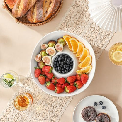 MALACASA Ceramic Chips and Dip Serving Tray, 12 Inch Dip Serving Tray | Free-Form Divided Ceramic Chips and Dip Bowls for Parties, Hosting and Entertaining, White - color: White