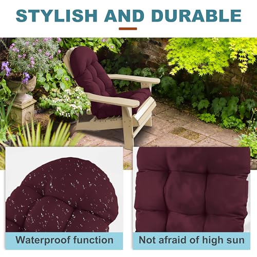 Adirondack Chair Cushion, Rocking Chair Cushion 44x19.4x4 inch, High Back Patio Cushions of Upper and Lower with Ties, Sunscreen and Fade-Resistant (Beaujolais, 2) - color: Beaujolais