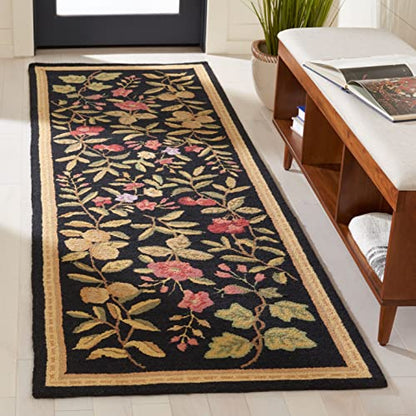 SAFAVIEH Chelsea Collection Runner Rug - 2'6" x 12', Black, Hand-Hooked French Country Wool, Ideal for High Traffic Areas in Living Room, Bedroom (HK210B) - color: Black, size: 2'6" x 12' (Runner)